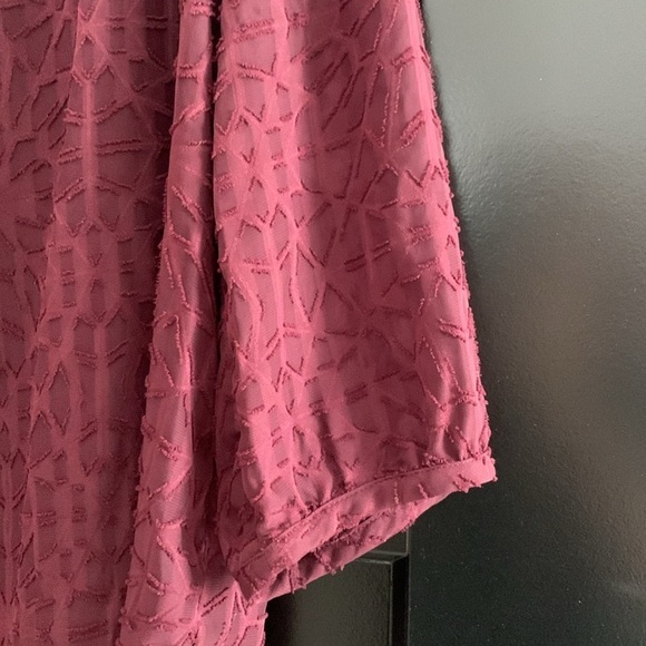 Chicos Sheer Dark Burgundy V-Neck Blouse w/3D Detailing.3/4 Sleeves. Size 2=12 - Picture 3 of 12